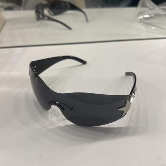 Neiman Marcus Lucine Shooting Star Nero Black Visor Sunglasses - Picture 4 of 5